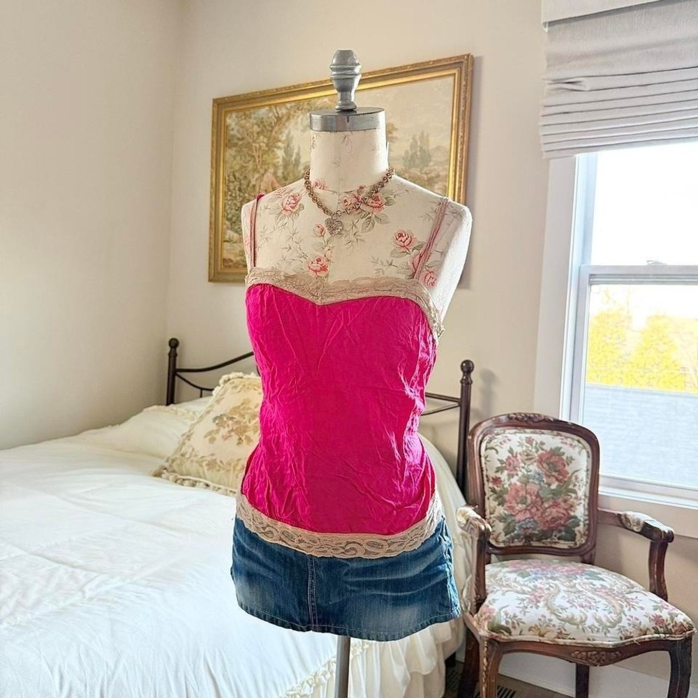 pink lace cami y2k aerie pink lace cami medium